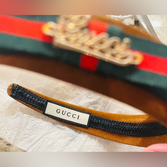 Gorgeous vintage Gucci brown microsuede Green & Red web Bow Logo Headband - Picture 6 of 6